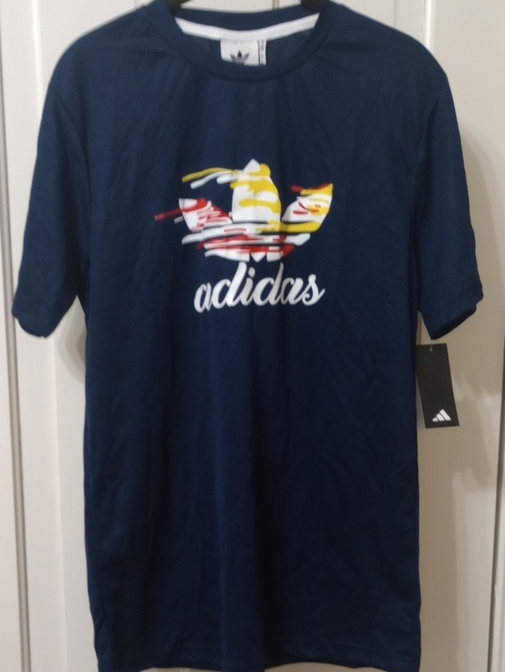 🔥2/$25 NWT ADIDAS Navy Blue Trefoil Logo Short Sleeve Tee. Dri Fit